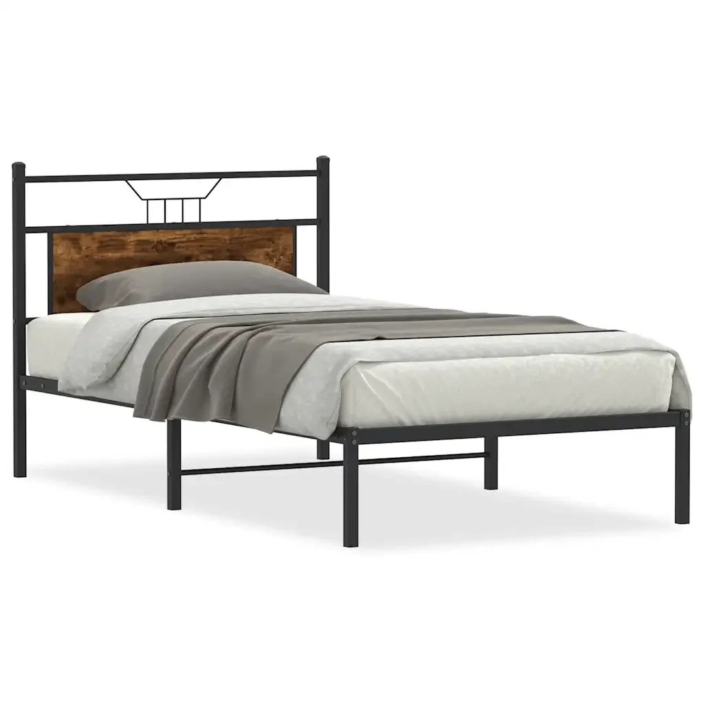 Letto singolo | Letto per adulti | Giroletto senza Materasso Rovere Fumo 100x200 cm in Truciolato