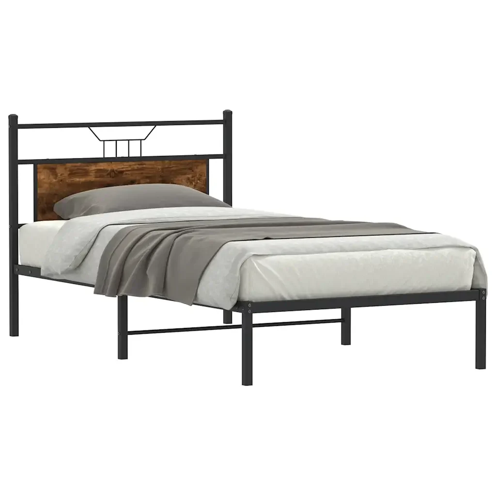 Letto singolo | Letto per adulti | Giroletto senza Materasso Rovere Fumo 100x200 cm in Truciolato - Image 4