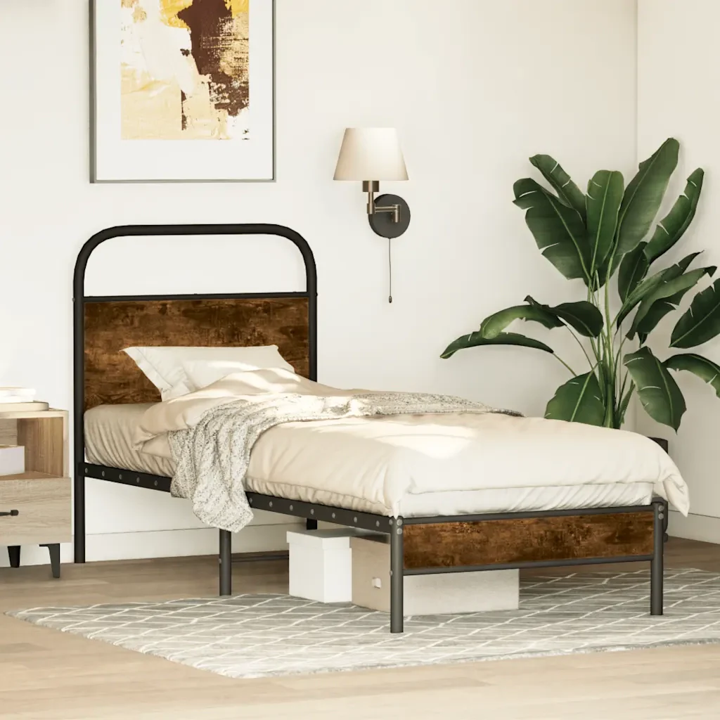Letto singolo | Letto per adulti | Giroletto senza Materasso Rovere Fumo 75x190 cm in Truciolato - Image 2