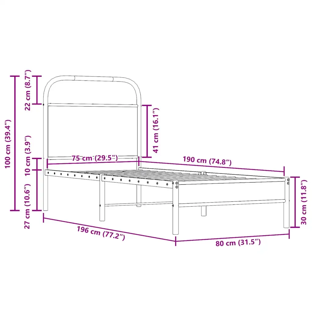 Letto singolo | Letto per adulti | Giroletto senza Materasso Rovere Fumo 75x190 cm in Truciolato - Image 9