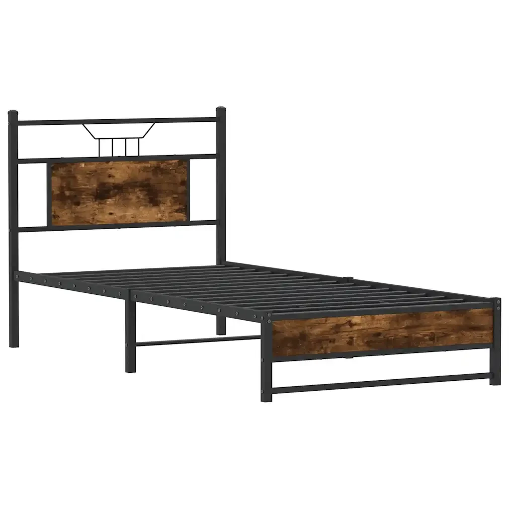 Letto singolo | Letto per adulti | Giroletto senza Materasso Rovere Fumo 75x190 cm in Truciolato - Image 5