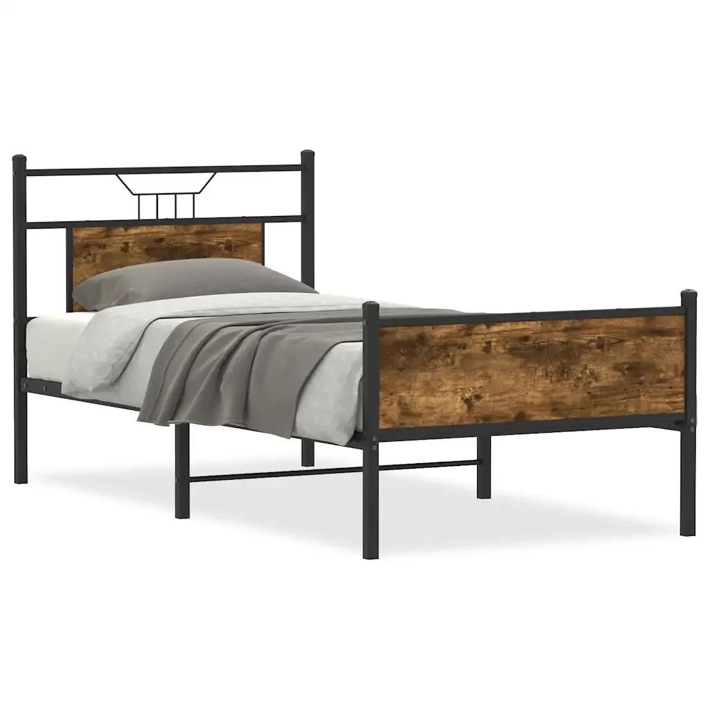 Letto singolo | Letto per adulti | Giroletto senza Materasso Rovere Fumo 75x190 cm in Truciolato