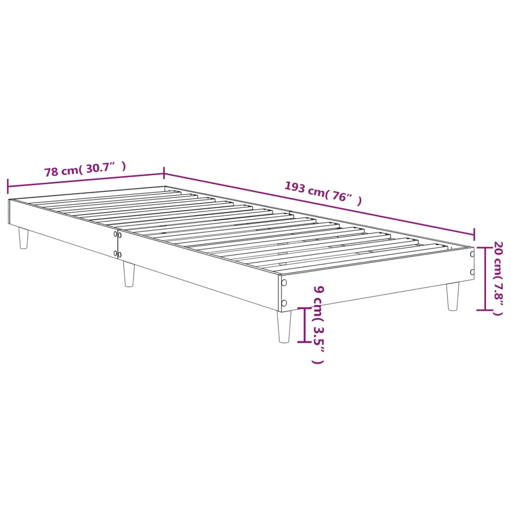 Letto singolo | Letto per adulti | Giroletto senza Materasso Rovere Fumo 75x190 cm in Truciolato - Image 9