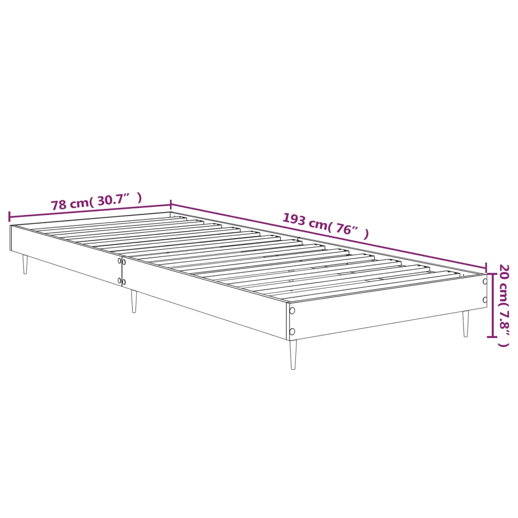 Letto singolo | Letto per adulti | Giroletto senza Materasso Rovere Fumo 75x190 cm in Truciolato - Image 9