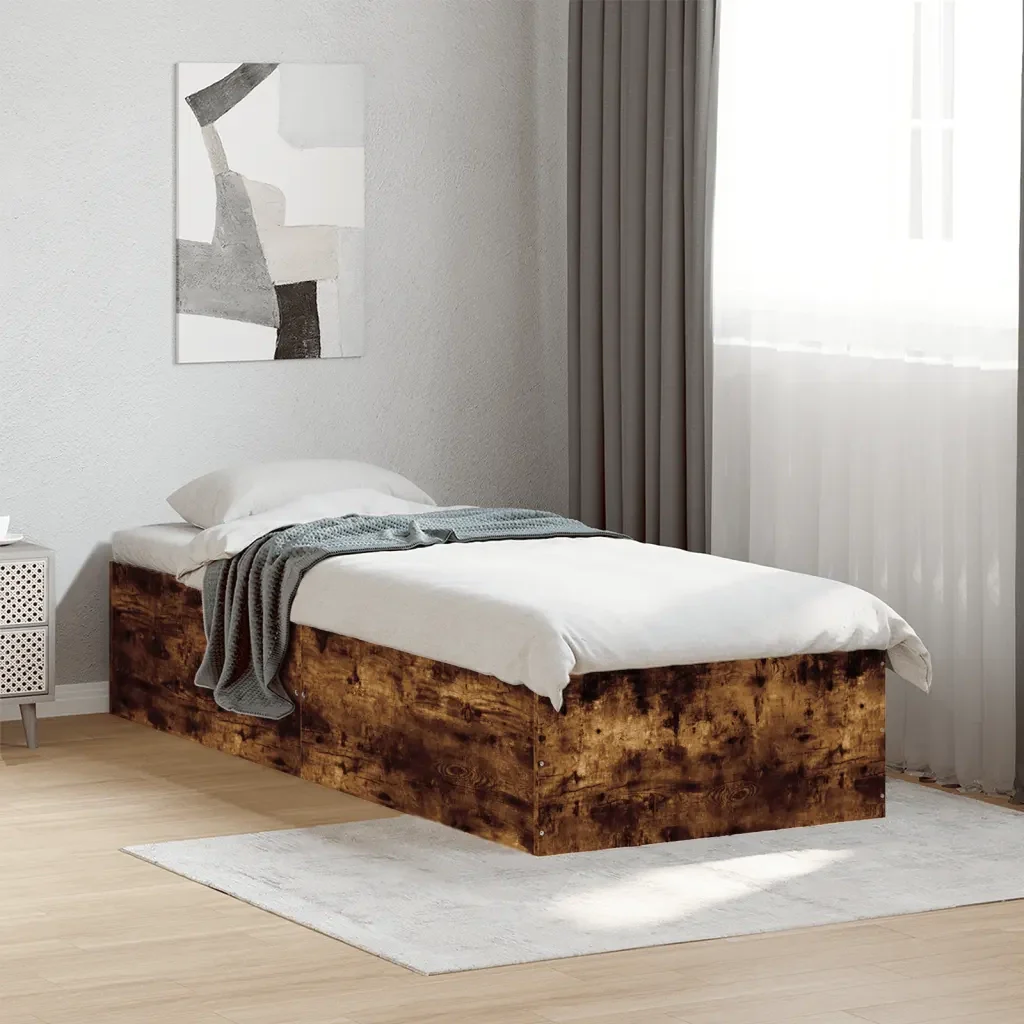 Letto singolo | Letto per adulti | Giroletto senza Materasso Rovere Fumo 75x190 cm in Truciolato - Image 2