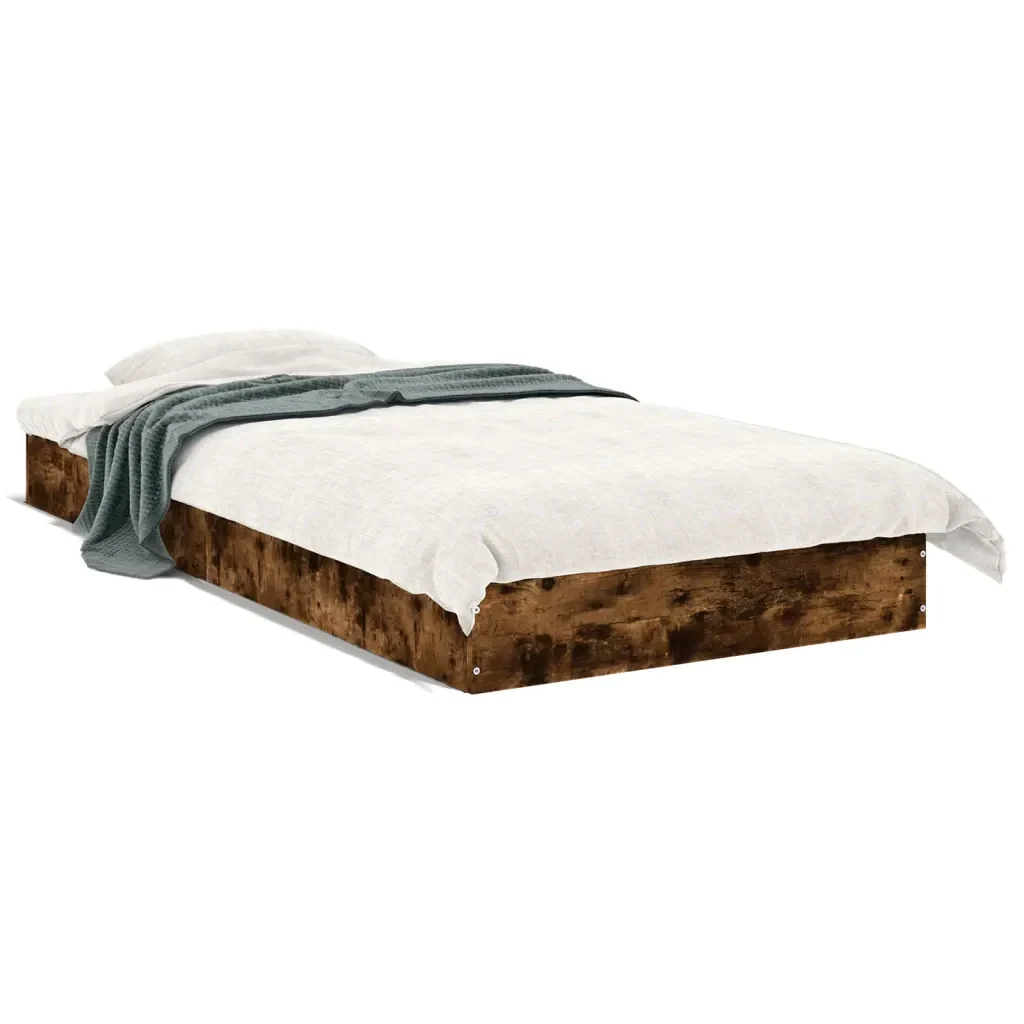 Letto singolo | Letto per adulti | Giroletto senza Materasso Rovere Fumo 75x190 cm in Truciolato