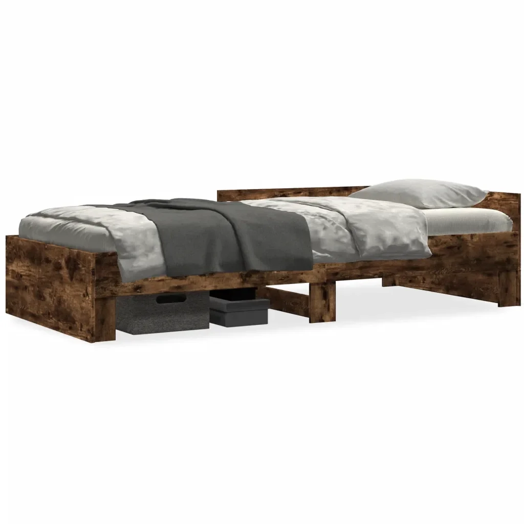 Letto singolo | Letto per adulti | Giroletto senza Materasso Rovere Fumo 75x190 cm in Truciolato