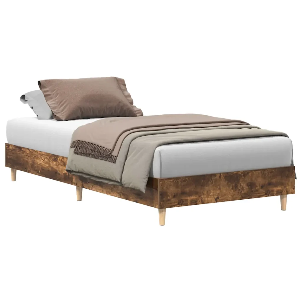 Letto singolo | Letto per adulti | Giroletto senza Materasso Rovere Fumo 75x190 cm in Truciolato