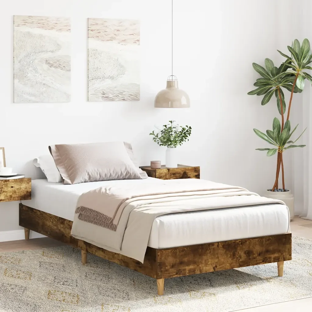 Letto singolo | Letto per adulti | Giroletto senza Materasso Rovere Fumo 75x190 cm in Truciolato - Image 4