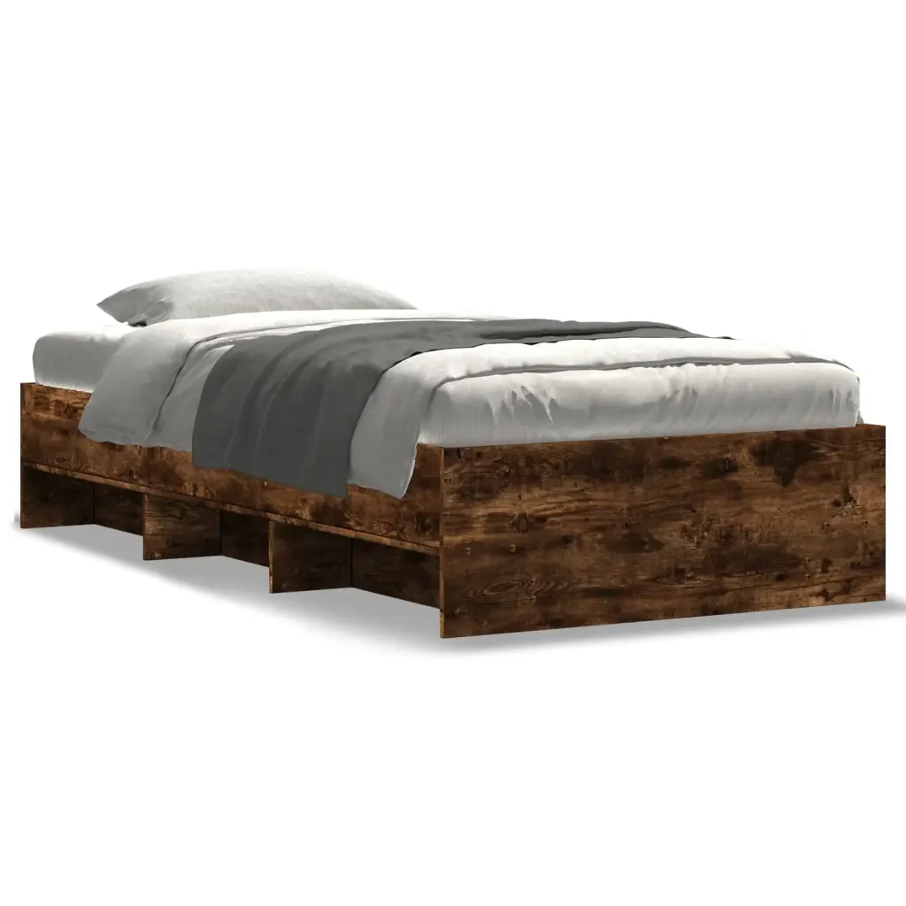 Letto singolo | Letto per adulti | Giroletto senza Materasso Rovere Fumo 75x190 cm in Truciolato