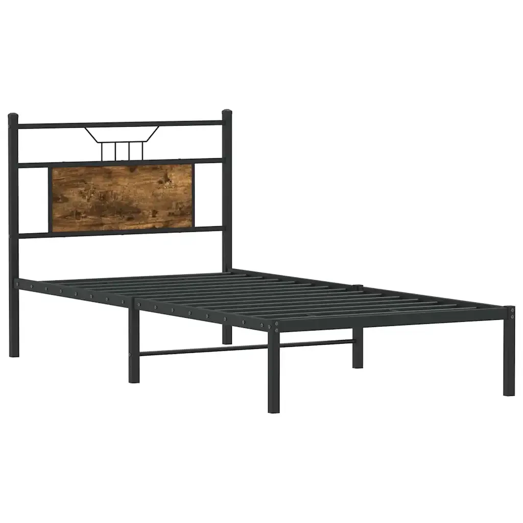 Letto singolo | Letto per adulti | Giroletto senza Materasso Rovere Fumo 75x190 cm in Truciolato - Image 5