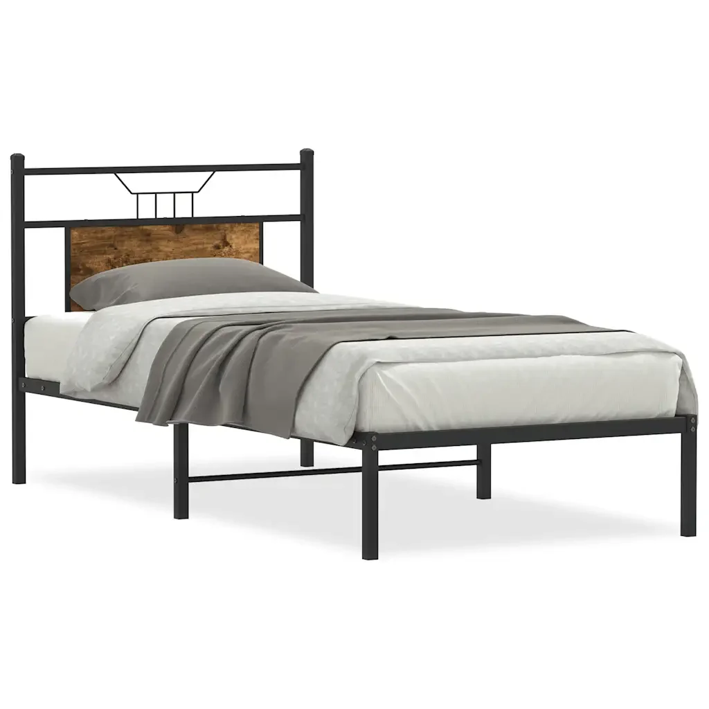 Letto singolo | Letto per adulti | Giroletto senza Materasso Rovere Fumo 80x200 cm in Truciolato