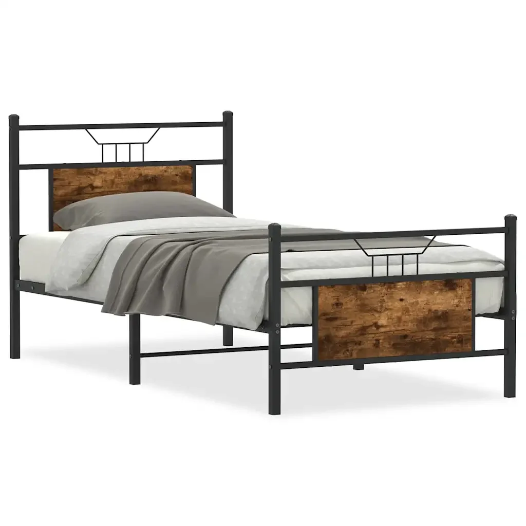 Letto singolo | Letto per adulti | Giroletto senza Materasso Rovere Fumo 80x200 cm in Truciolato