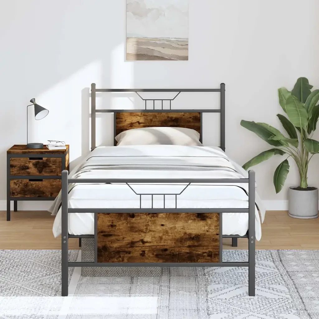 Letto singolo | Letto per adulti | Giroletto senza Materasso Rovere Fumo 80x200 cm in Truciolato - Image 2