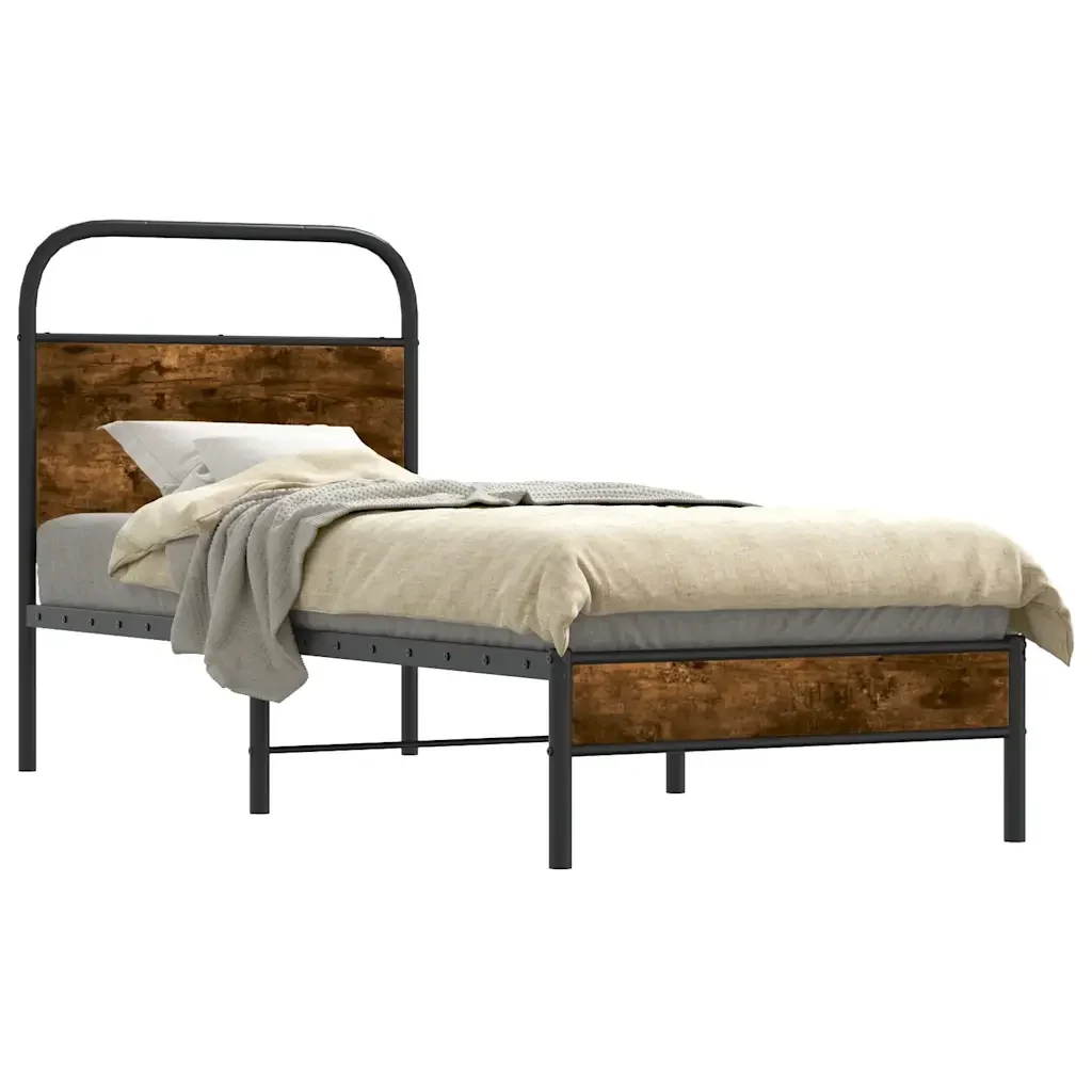 Letto singolo | Letto per adulti | Giroletto senza Materasso Rovere Fumo 80x200 cm in Truciolato
