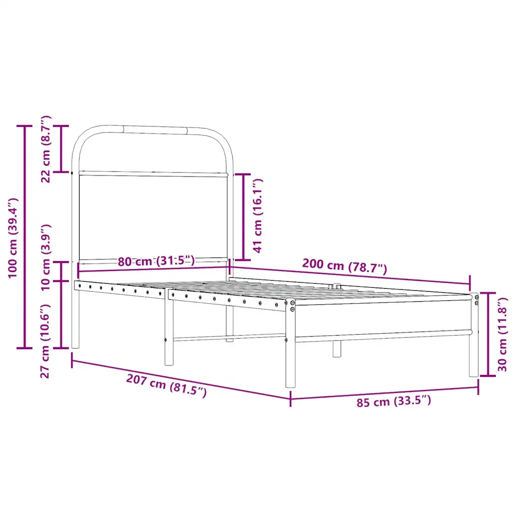 Letto singolo | Letto per adulti | Giroletto senza Materasso Rovere Fumo 80x200 cm in Truciolato - Image 9