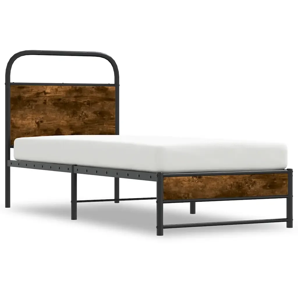 Letto singolo | Letto per adulti | Giroletto senza Materasso Rovere Fumo 80x200 cm in Truciolato - Image 3
