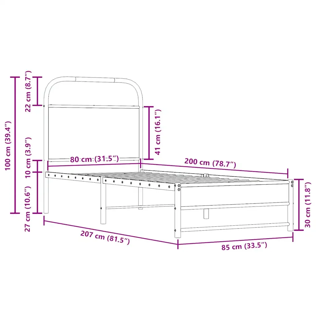 Letto singolo | Letto per adulti | Giroletto senza Materasso Rovere Fumo 80x200 cm in Truciolato - Image 9