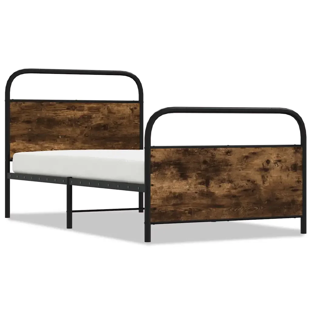 Letto singolo | Letto per adulti | Giroletto senza Materasso Rovere Fumo 90x190 cm in Truciolato