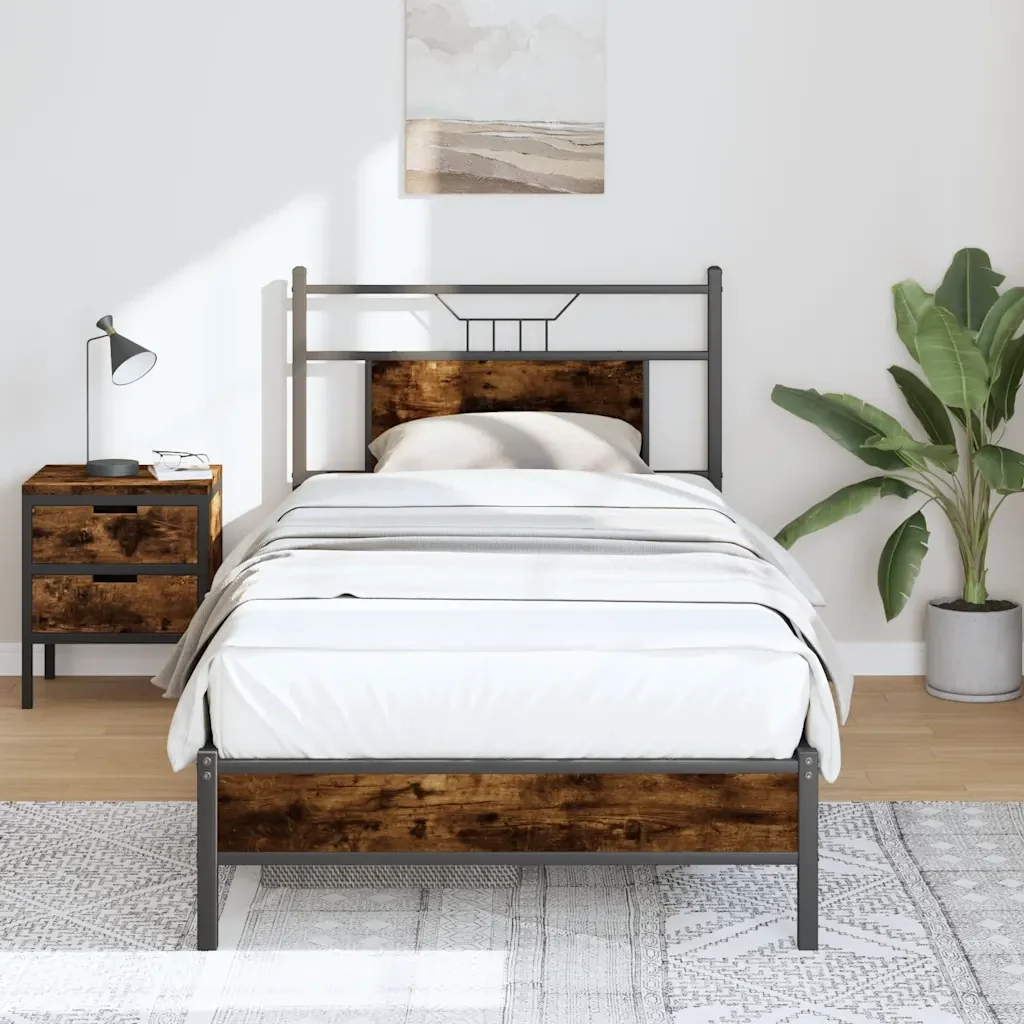 Letto singolo | Letto per adulti | Giroletto senza Materasso Rovere Fumo 90x190 cm in Truciolato - Image 2