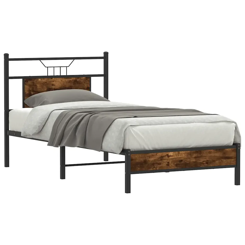Letto singolo | Letto per adulti | Giroletto senza Materasso Rovere Fumo 90x190 cm in Truciolato - Image 3