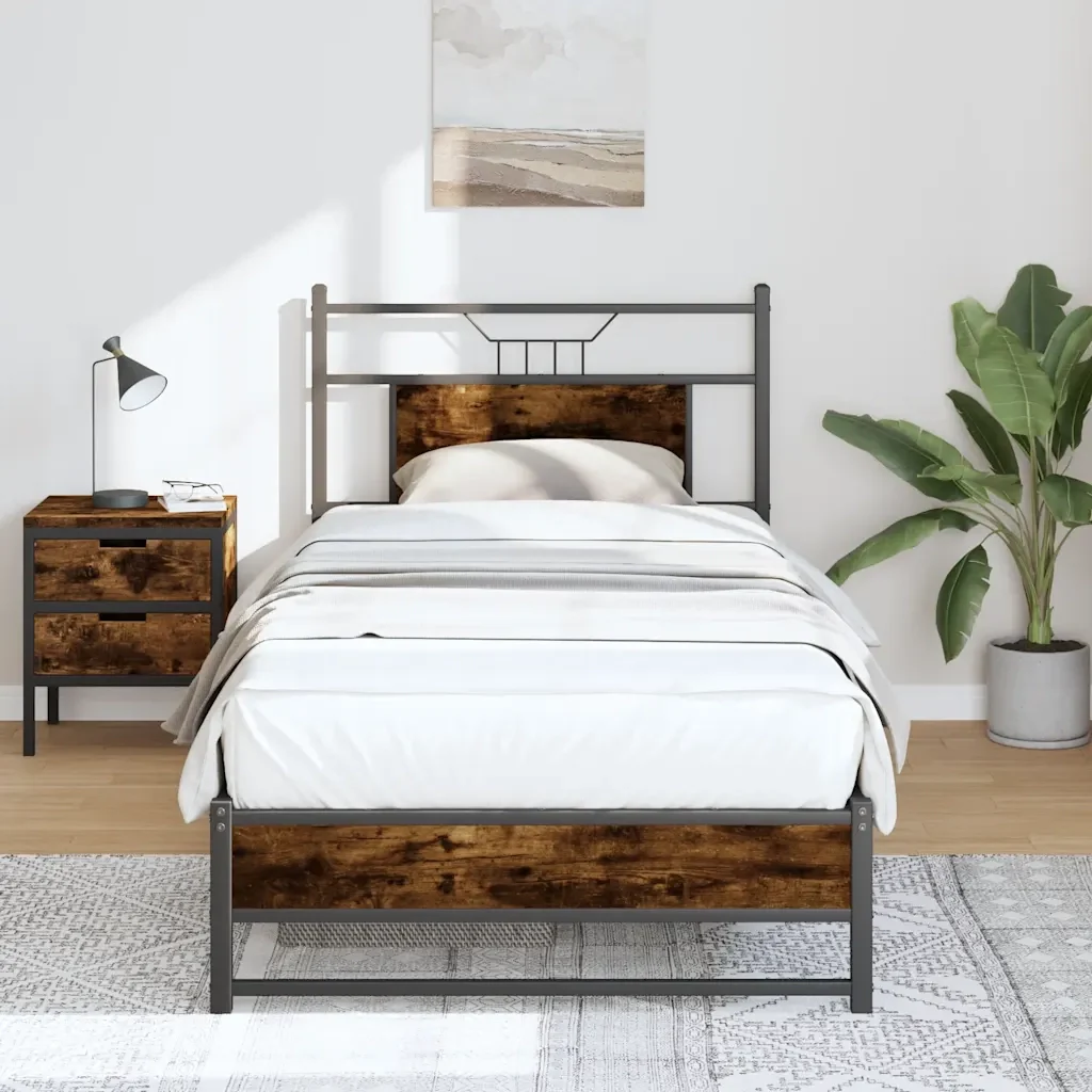 Letto singolo | Letto per adulti | Giroletto senza Materasso Rovere Fumo 90x190 cm in Truciolato - Image 2