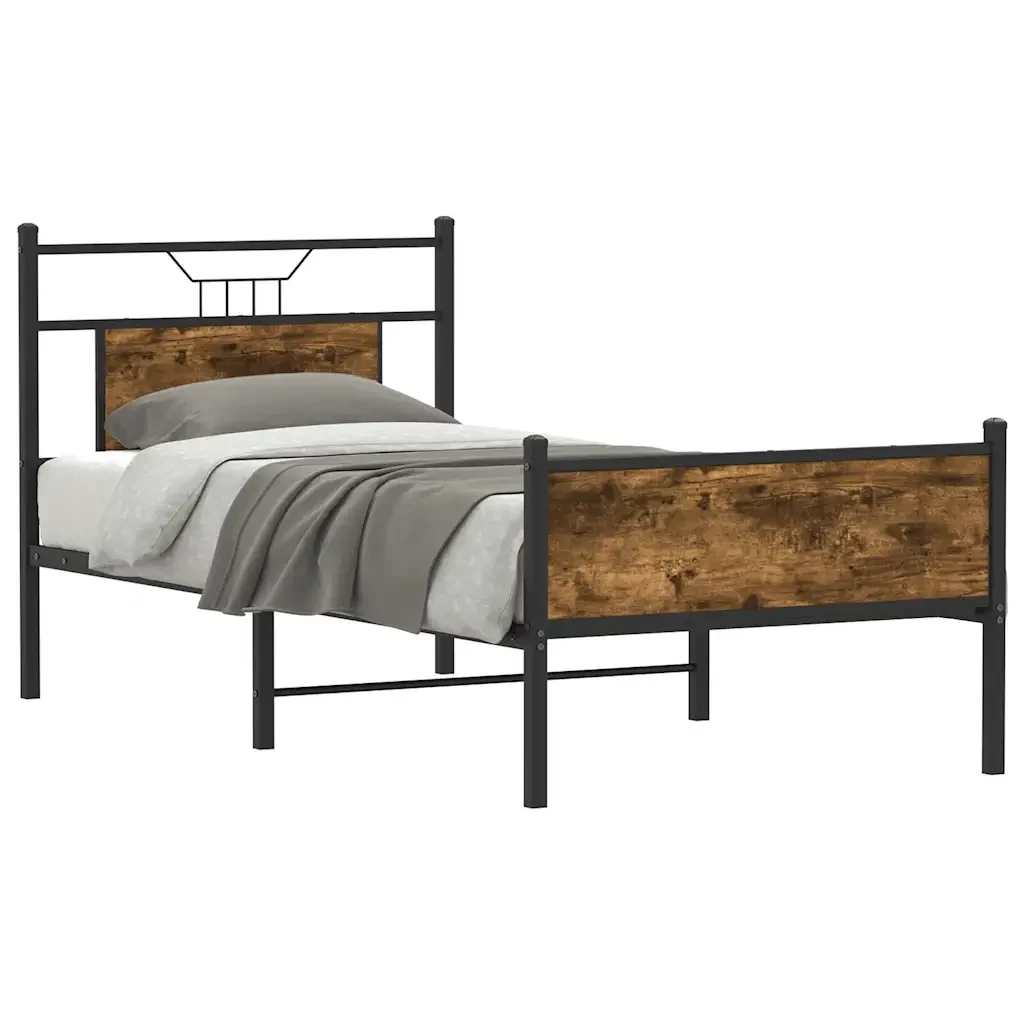 Letto singolo | Letto per adulti | Giroletto senza Materasso Rovere Fumo 90x190 cm in Truciolato - Image 2