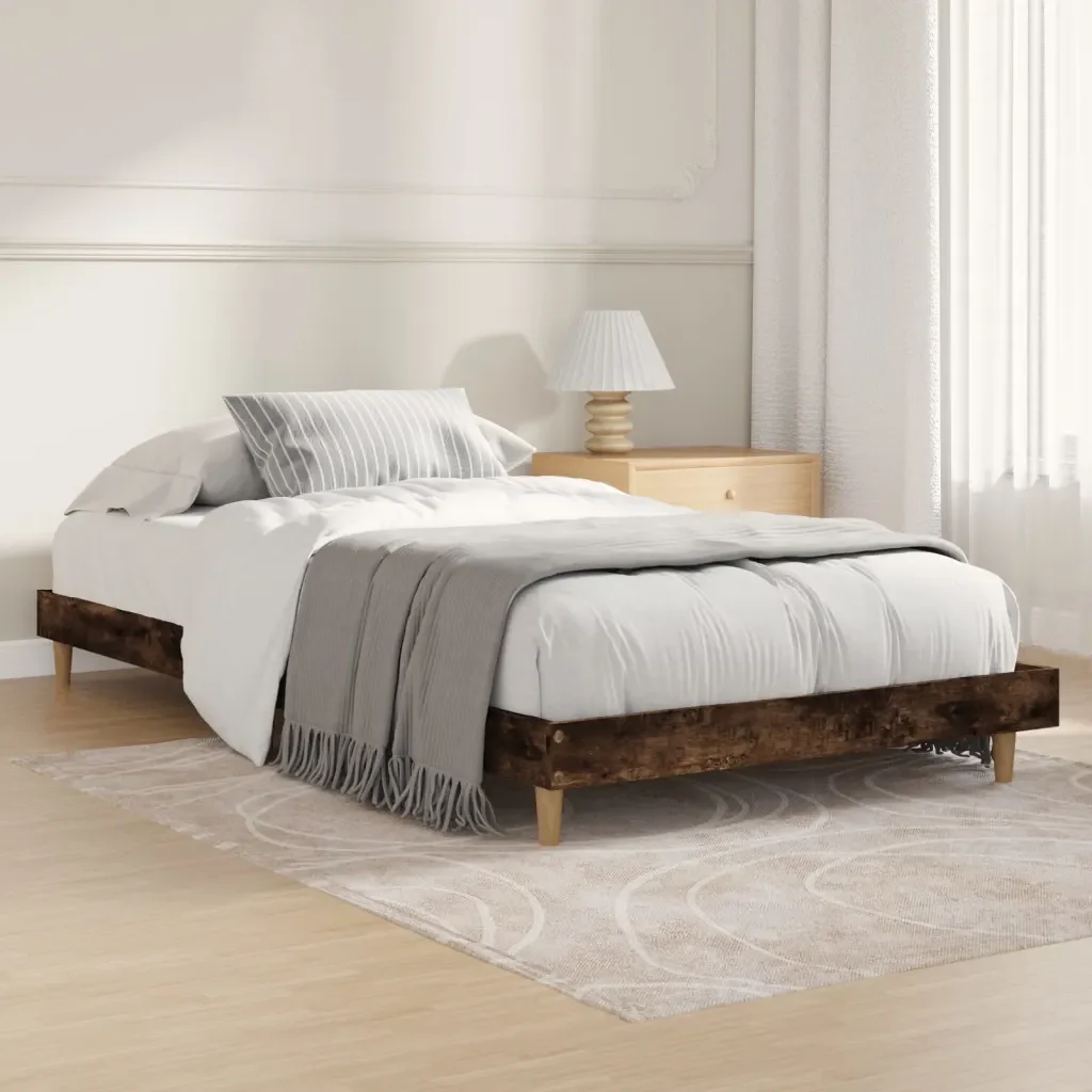 Letto singolo | Letto per adulti | Giroletto senza Materasso Rovere Fumo 90x190 cm in Truciolato - Image 2