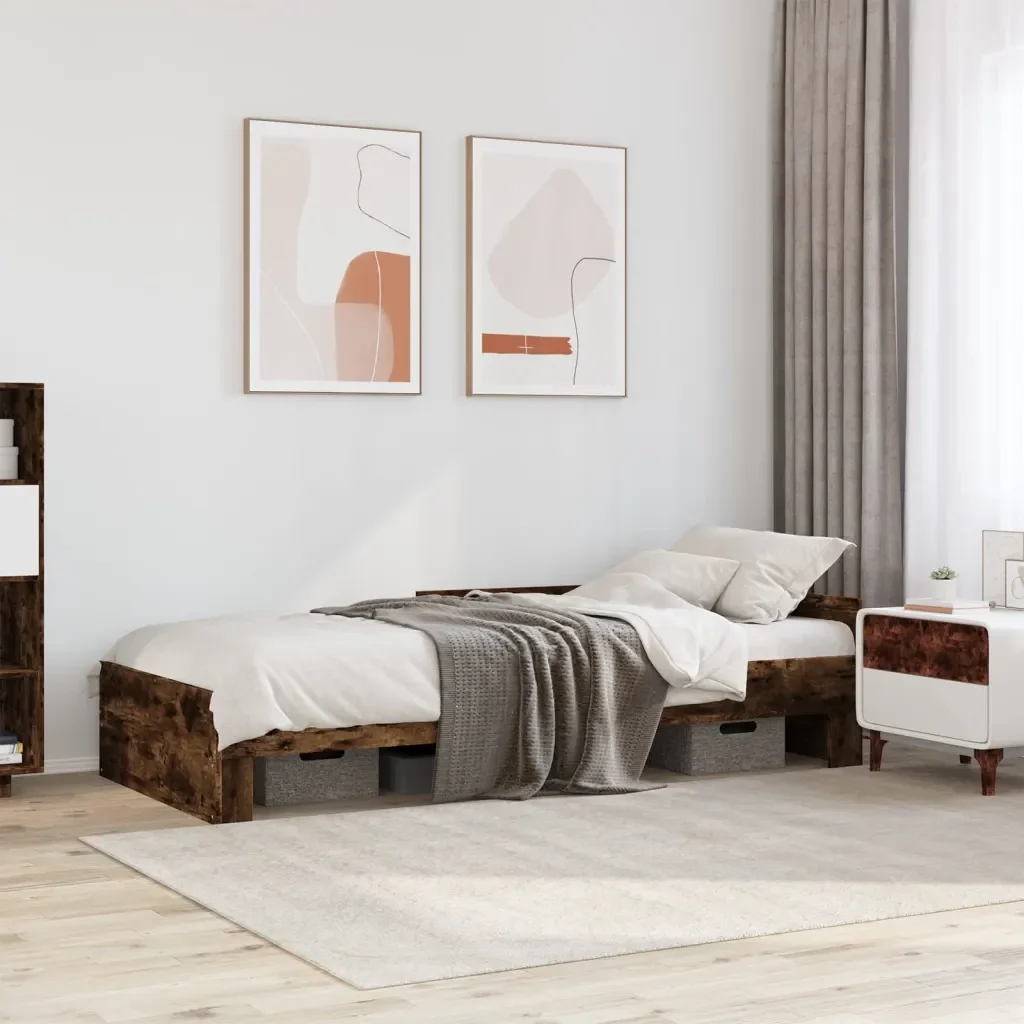 Letto singolo | Letto per adulti | Giroletto senza Materasso Rovere Fumo 90x190 cm in Truciolato - Image 2