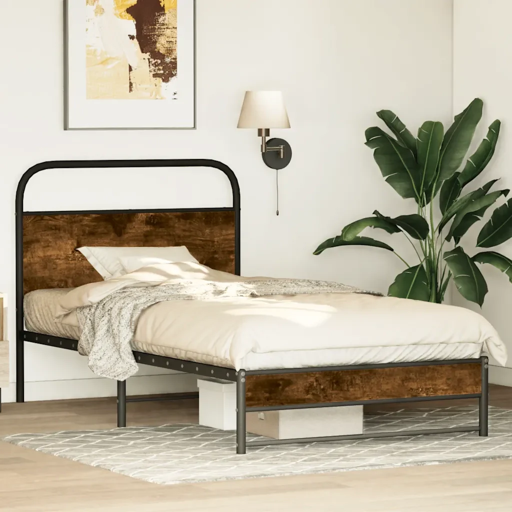 Letto singolo | Letto per adulti | Giroletto senza Materasso Rovere Fumo 90x190 cm in Truciolato - Image 2