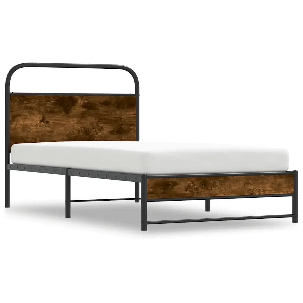 Letto singolo | Letto per adulti | Giroletto senza Materasso Rovere Fumo 90x190 cm in Truciolato - Image 4