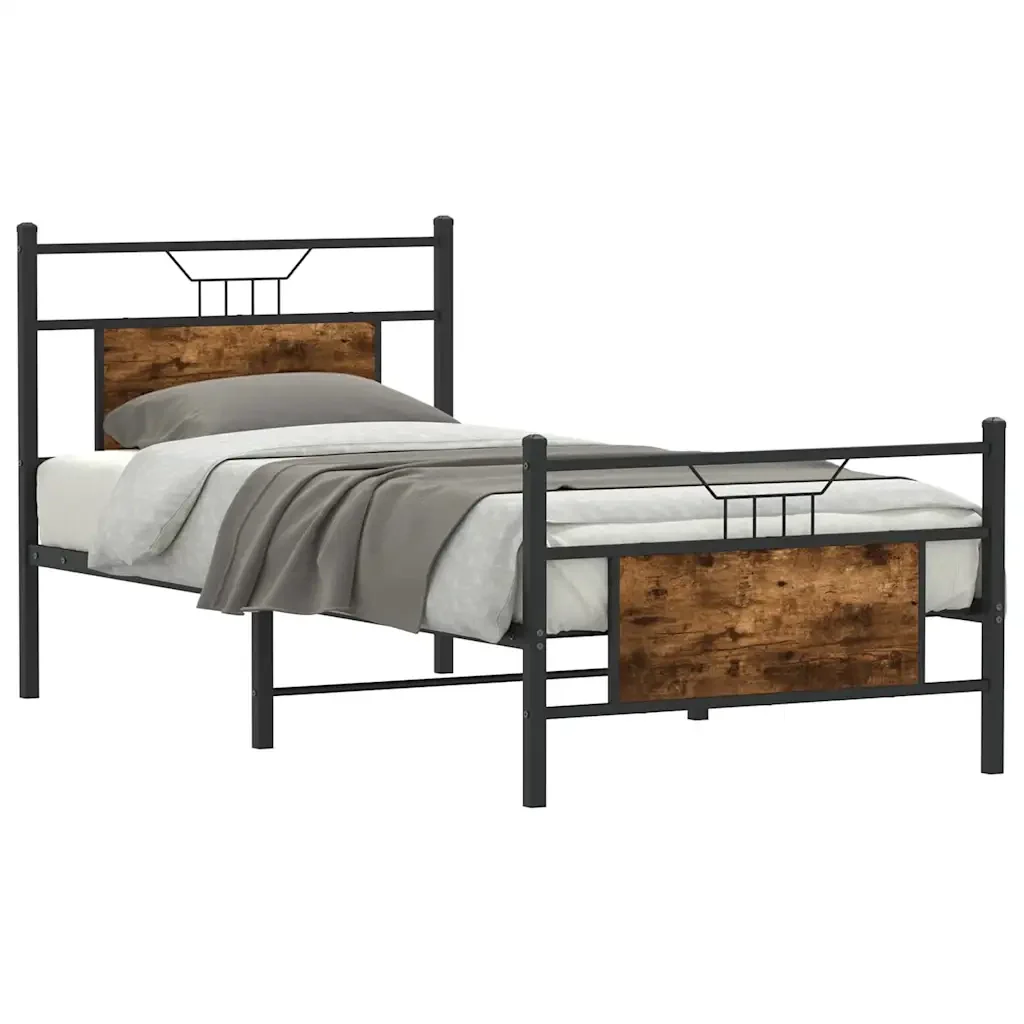 Letto singolo | Letto per adulti | Giroletto senza Materasso Rovere Fumo 90x190 cm in Truciolato - Image 3
