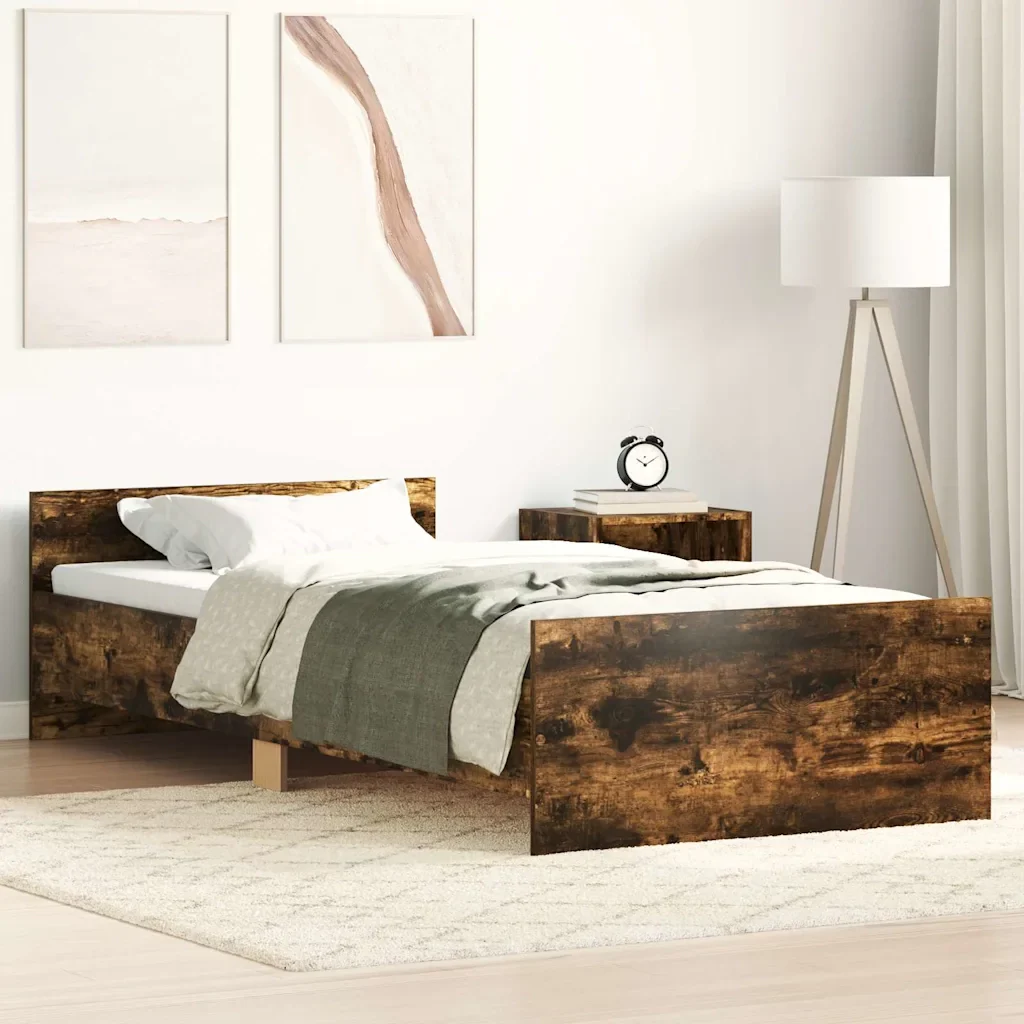 Letto singolo | Letto per adulti | Giroletto senza Materasso Rovere Fumo 90x190 cm in Truciolato - Image 2