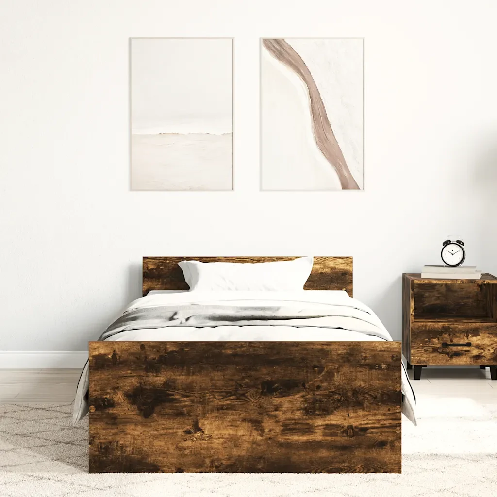Letto singolo | Letto per adulti | Giroletto senza Materasso Rovere Fumo 90x190 cm in Truciolato - Image 4