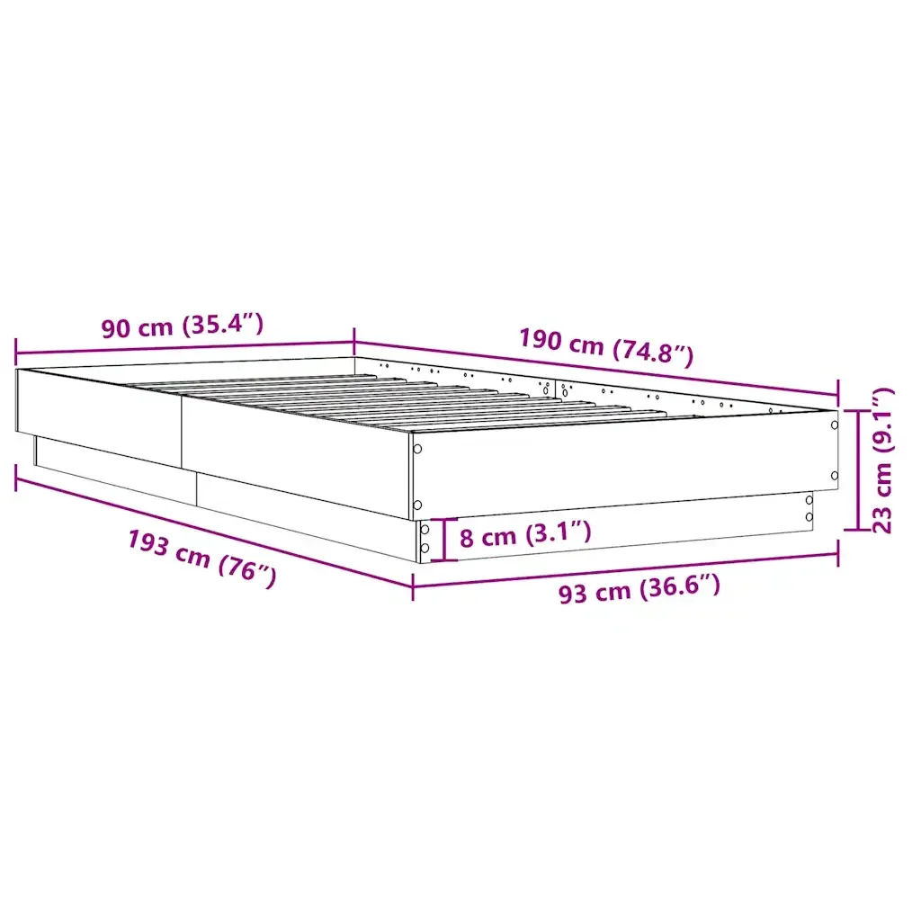 Letto singolo | Letto per adulti | Giroletto senza Materasso Rovere Fumo 90x190 cm in Truciolato - Image 9