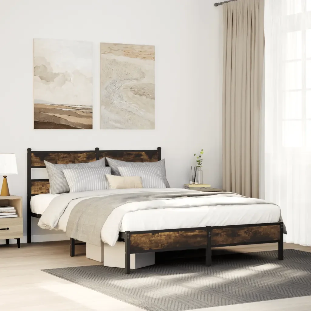 Letto singolo | Letto per adulti | Giroletto senza Materasso Rovere Fumo 90x190 cm in Truciolato - Image 2