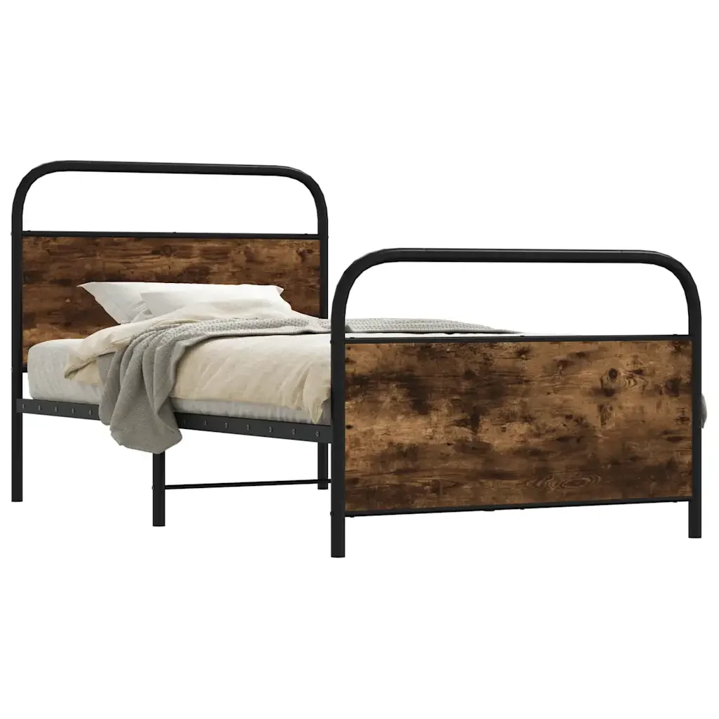 Letto singolo | Letto per adulti | Giroletto senza Materasso Rovere Fumo 90x200 cm in Truciolato - Image 2