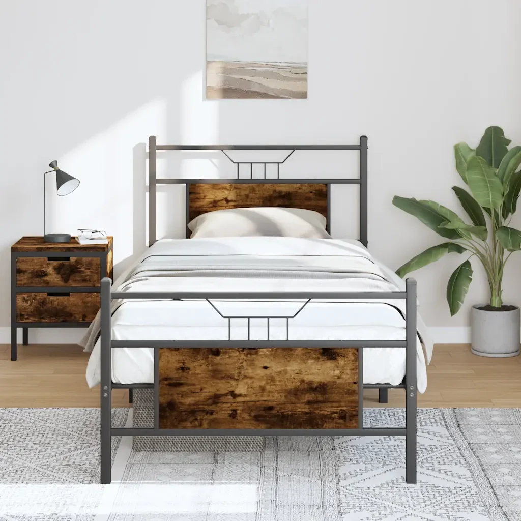 Letto singolo | Letto per adulti | Giroletto senza Materasso Rovere Fumo 90x200 cm in Truciolato - Image 2
