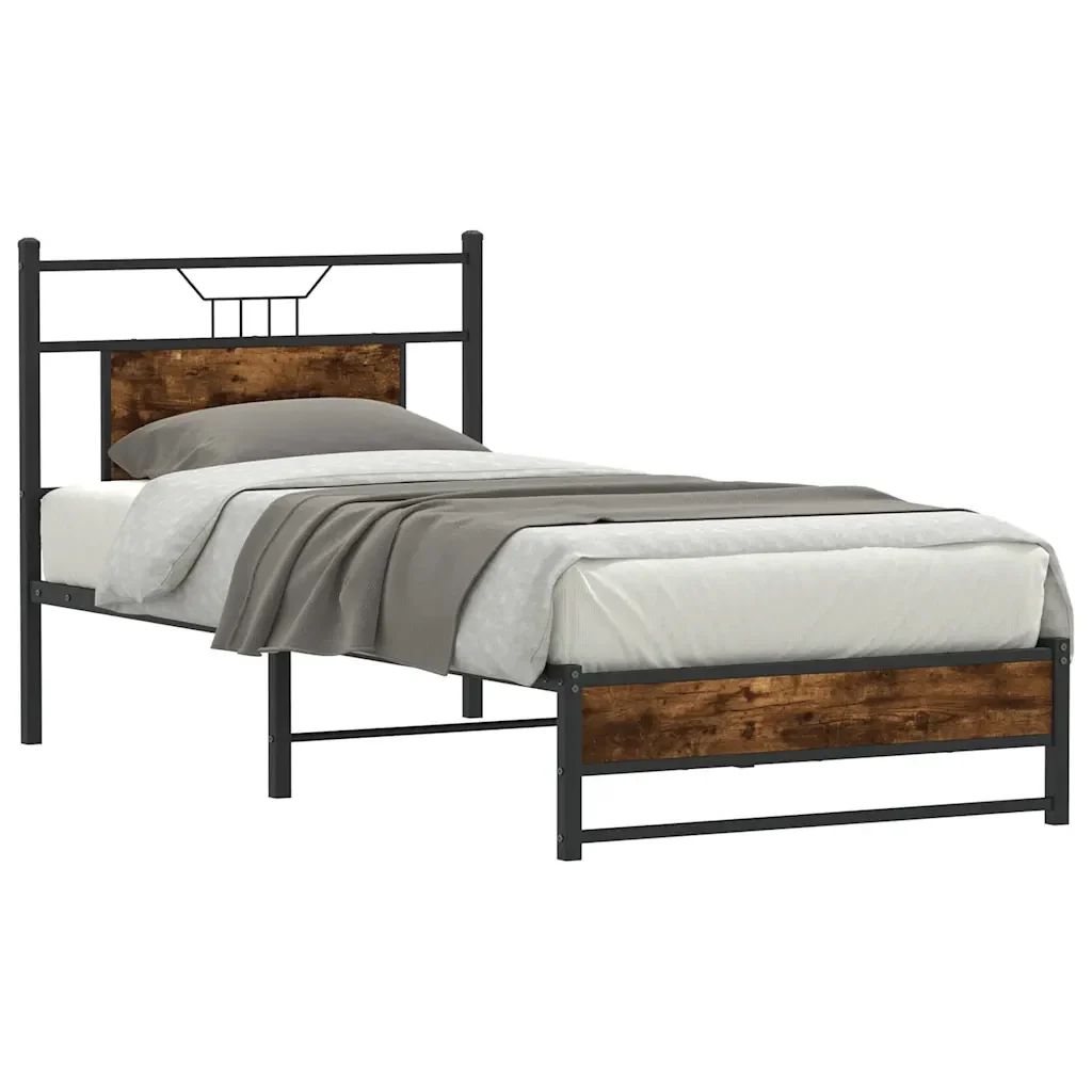 Letto singolo | Letto per adulti | Giroletto senza Materasso Rovere Fumo 90x200 cm in Truciolato - Image 3