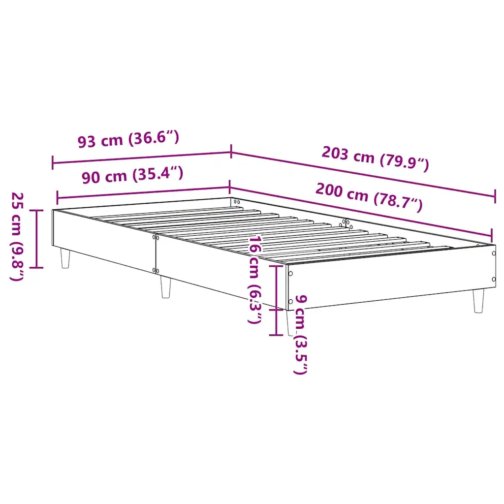 Letto singolo | Letto per adulti | Giroletto senza Materasso Rovere Fumo 90x200 cm in Truciolato - Image 10