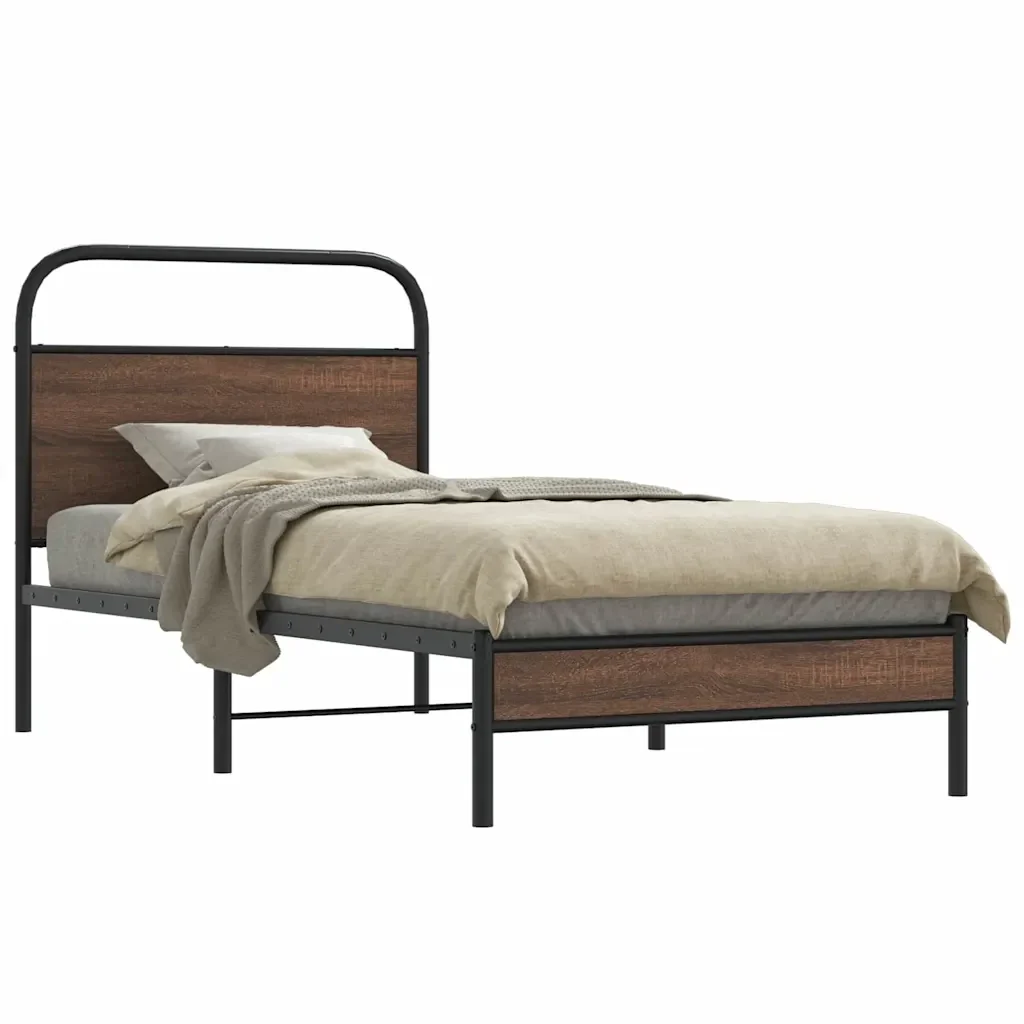Letto singolo | Letto per adulti | Giroletto senza Materasso Rovere Marrone 100x190 cm Truciolato - Image 2