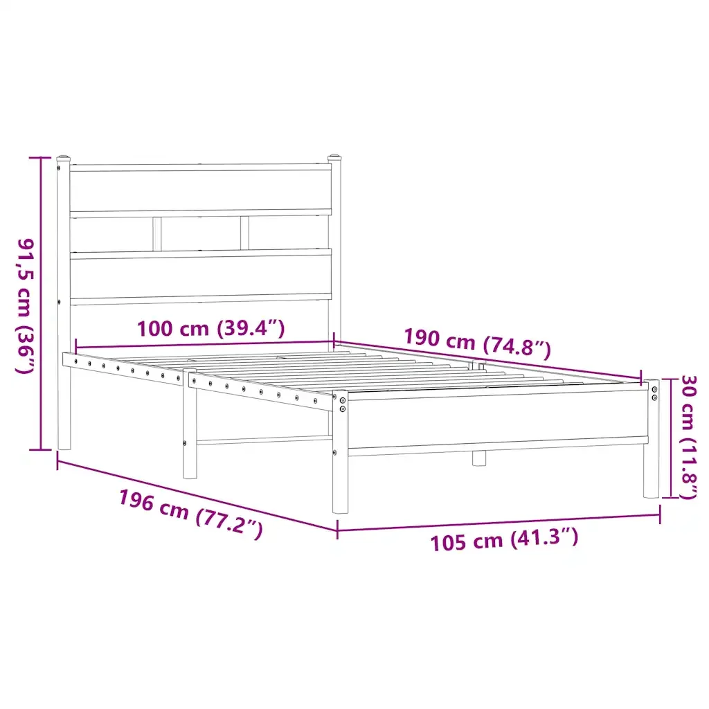 Letto singolo | Letto per adulti | Giroletto senza Materasso Rovere Marrone 100x190 cm Truciolato - Image 9
