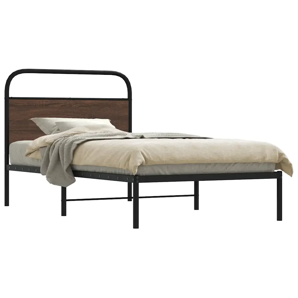 Letto singolo | Letto per adulti | Giroletto senza Materasso Rovere Marrone 100x190 cm Truciolato - Image 2