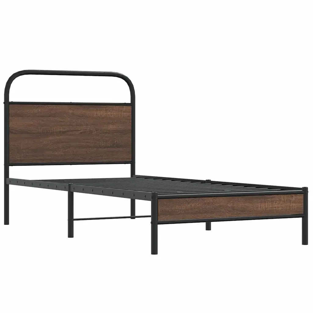 Letto singolo | Letto per adulti | Giroletto senza Materasso Rovere Marrone 100x200 cm Truciolato - Image 4