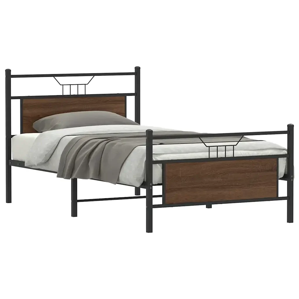 Letto singolo | Letto per adulti | Giroletto senza Materasso Rovere Marrone 100x200 cm Truciolato - Image 2