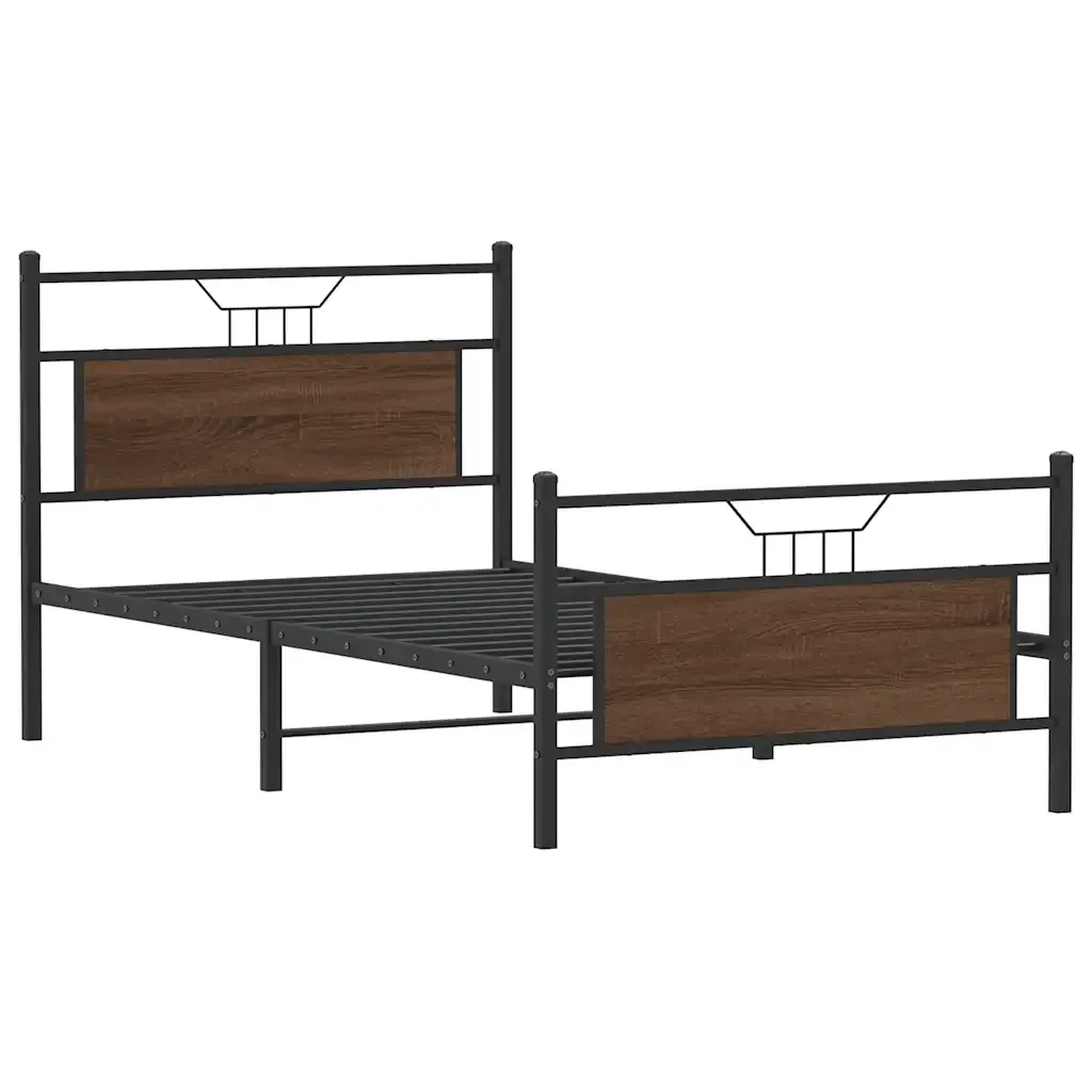 Letto singolo | Letto per adulti | Giroletto senza Materasso Rovere Marrone 100x200 cm Truciolato - Image 3