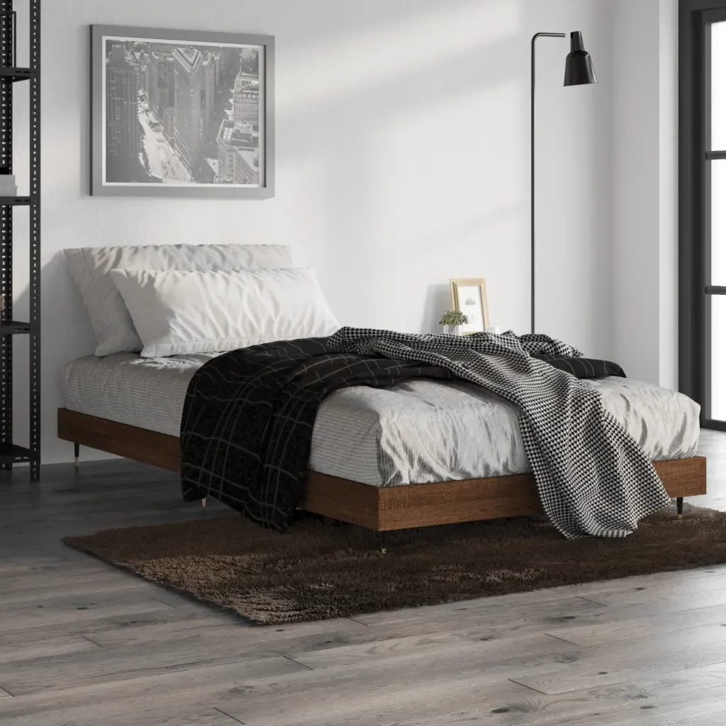 Letto singolo | Letto per adulti | Giroletto senza Materasso Rovere Marrone 100x200 cm Truciolato - Image 2