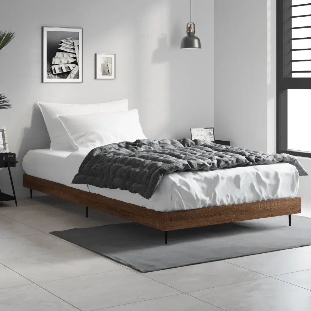 Letto singolo | Letto per adulti | Giroletto senza Materasso Rovere Marrone 100x200 cm Truciolato - Image 2