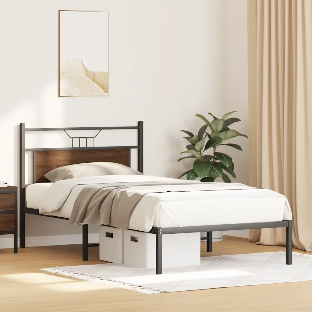 Letto singolo | Letto per adulti | Giroletto senza Materasso Rovere Marrone 100x200 cm Truciolato - Image 5