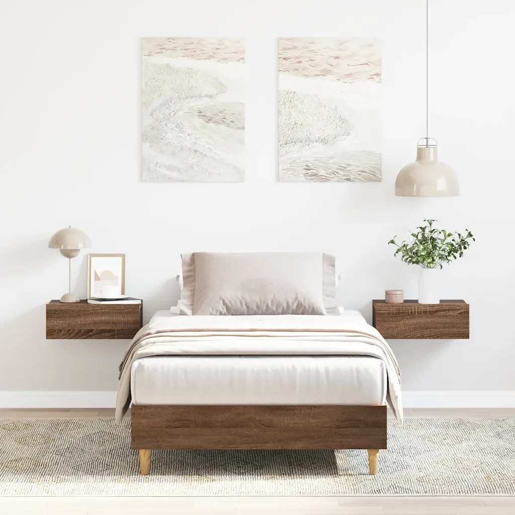 Letto singolo | Letto per adulti | Giroletto senza Materasso Rovere Marrone 100x200 cm Truciolato - Image 2
